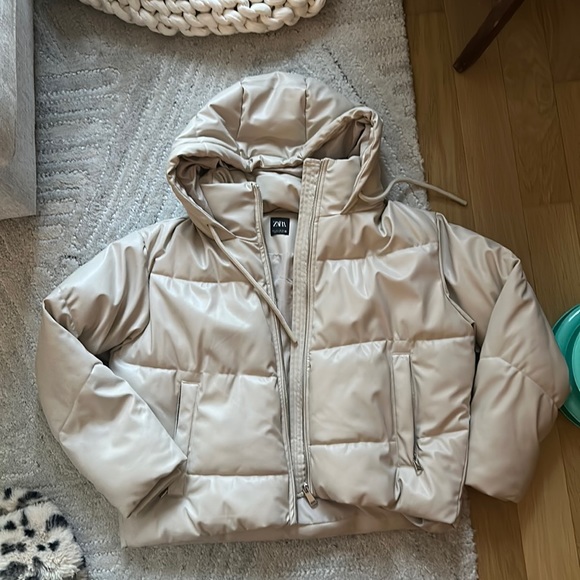 ZARA FAUX LEATHER WINTER PUFFER JACKET - Picture 1 of 4